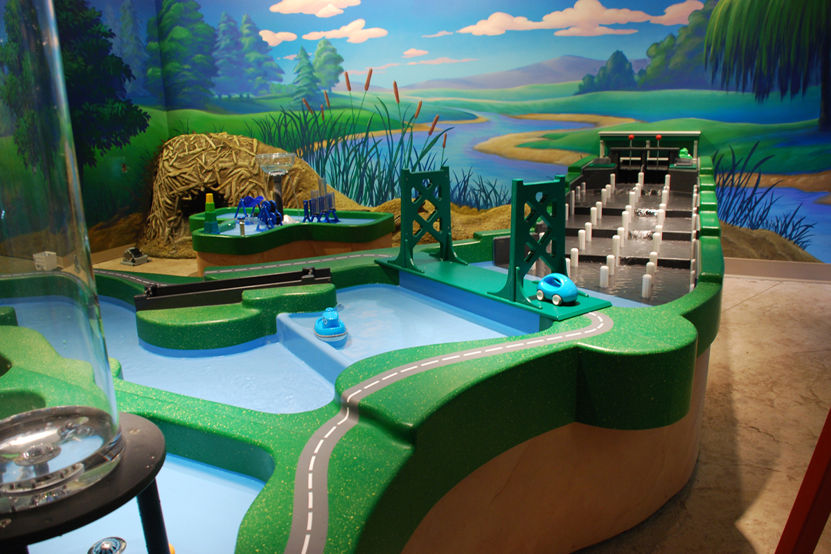 overview of sluiceway on the Bettendorf water table